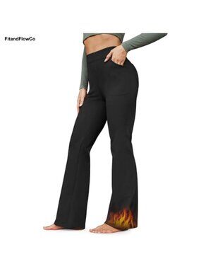Fleece Lined Leggings Yoga Pants Flare High Waist Bootcut Winter